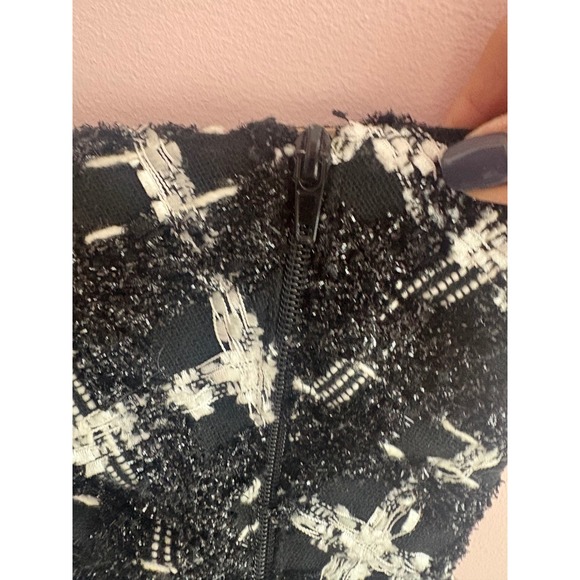 Betsey Johnson Plaid Tweed Over The Knee Boots Pearl Rhinestone Heel Black White - Picture 10 of 10